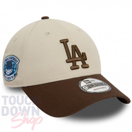 Casquette Los Angeles Dodgers MLB Side patch 1955 champions 9Forty New Era Two Tone Blanche Marron